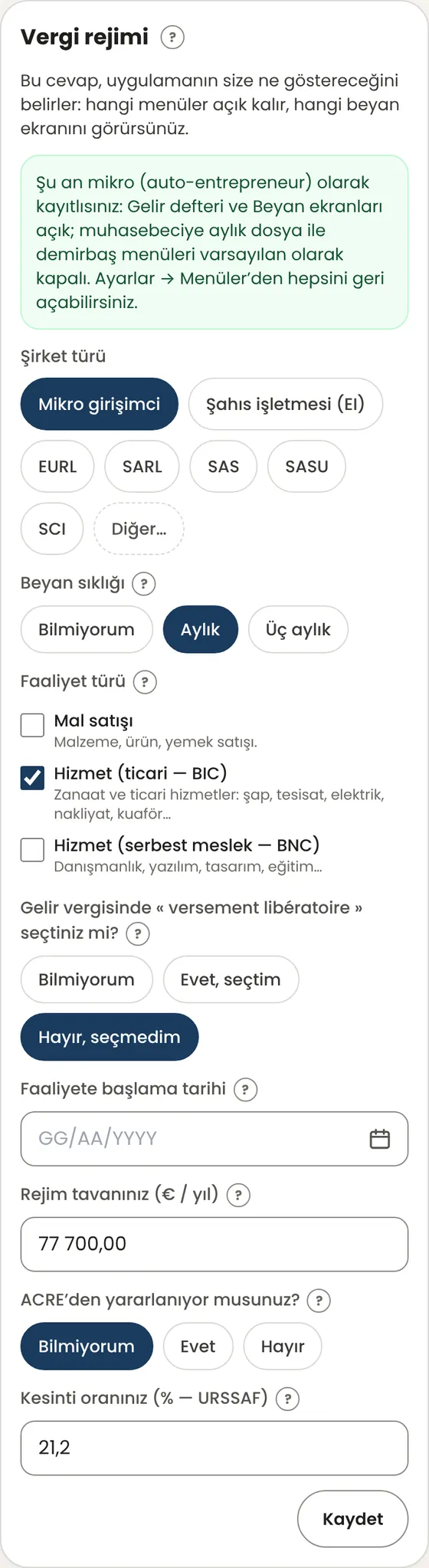 Şirket türümü nerede belirtiyorum, ve neyi değiştiriyor?