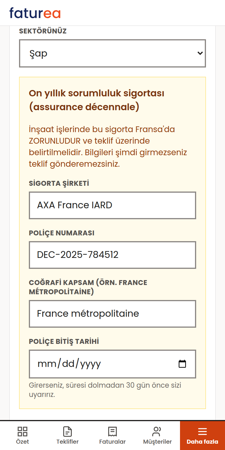 « Décennale sigortası eksik » diyor, gönderemiyorum.