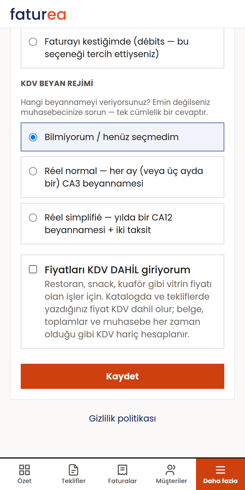 Fiyatlarımı KDV dahil girebilir miyim? (restoran, snack, kuaför)