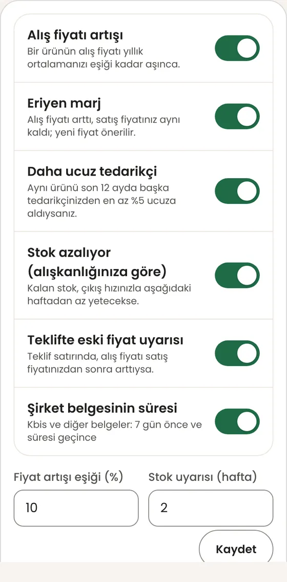 Hangi uyarılar var, nasıl kapatırım ya da eşiği değiştiririm?