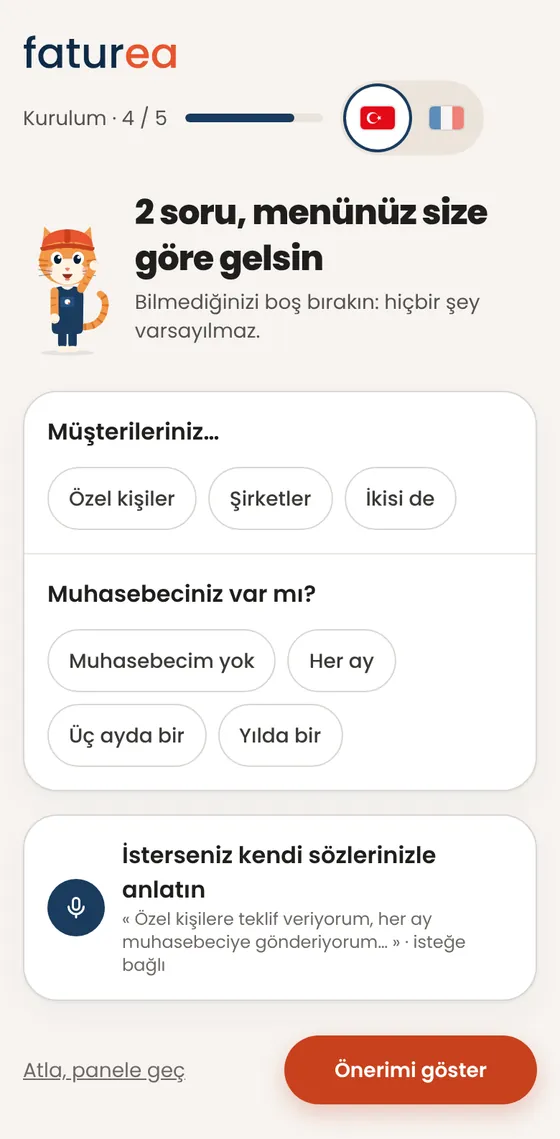 Faturea menülerimi çalışma şeklime göre nasıl ayarlıyor?