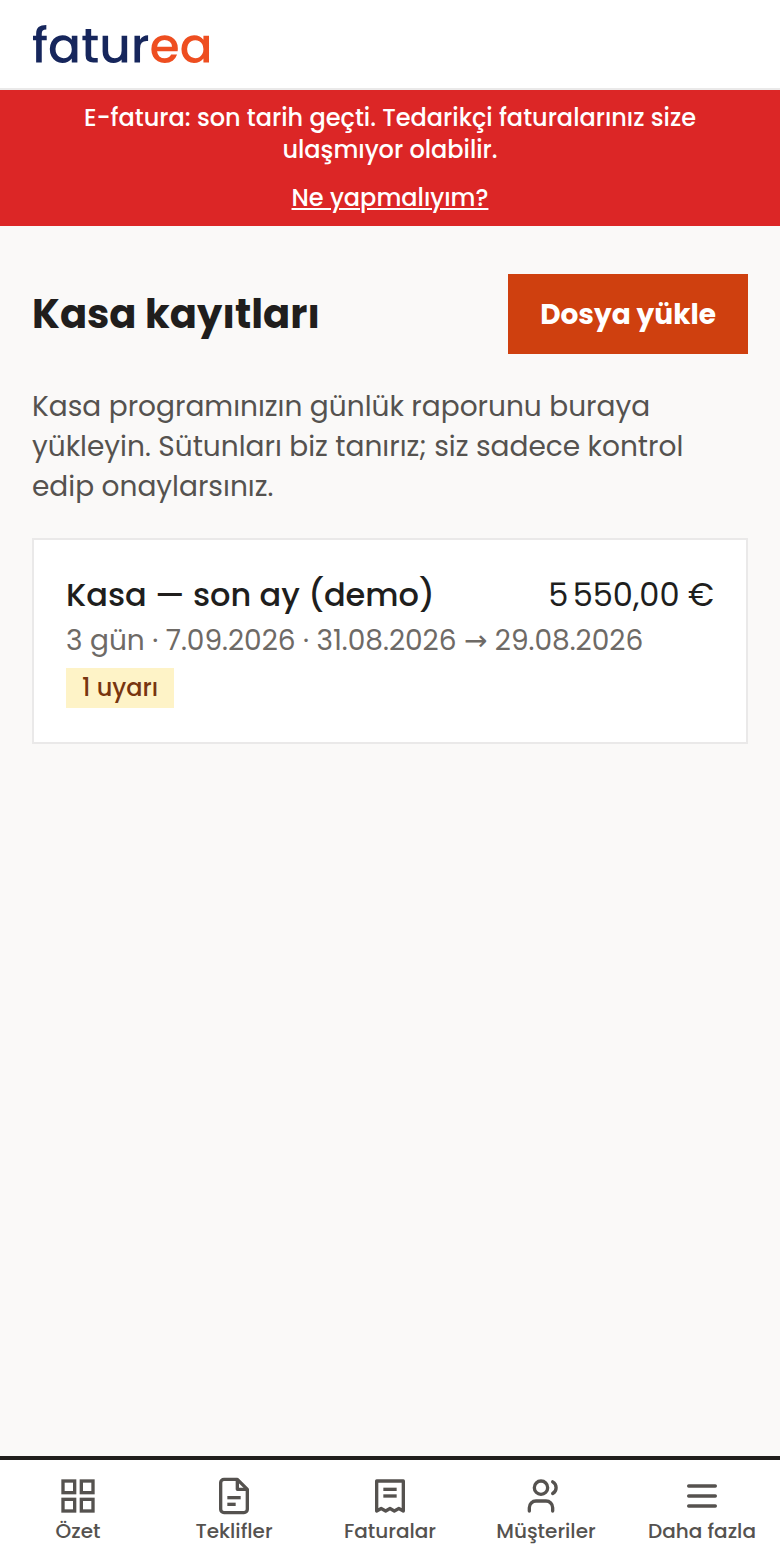 Kasa raporumu buraya nasıl aktarırım?