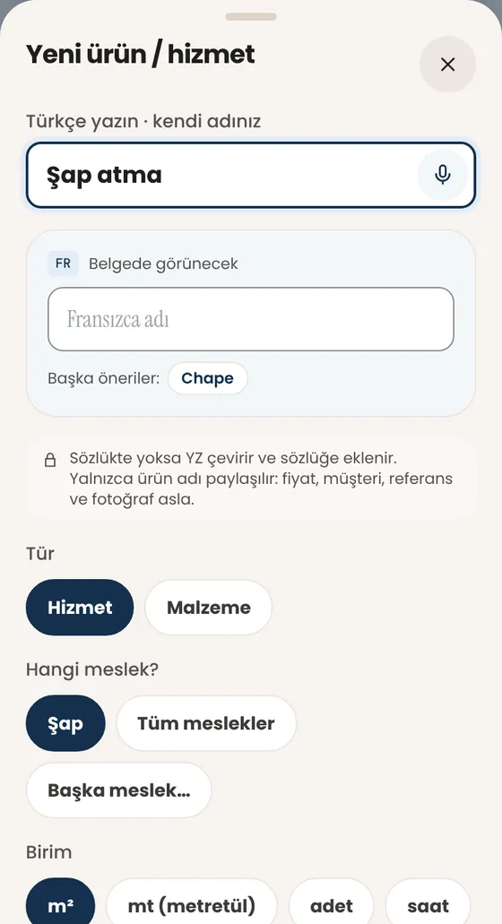 Katalogda ürünü Türkçe yazınca Fransızcası nereden geliyor?