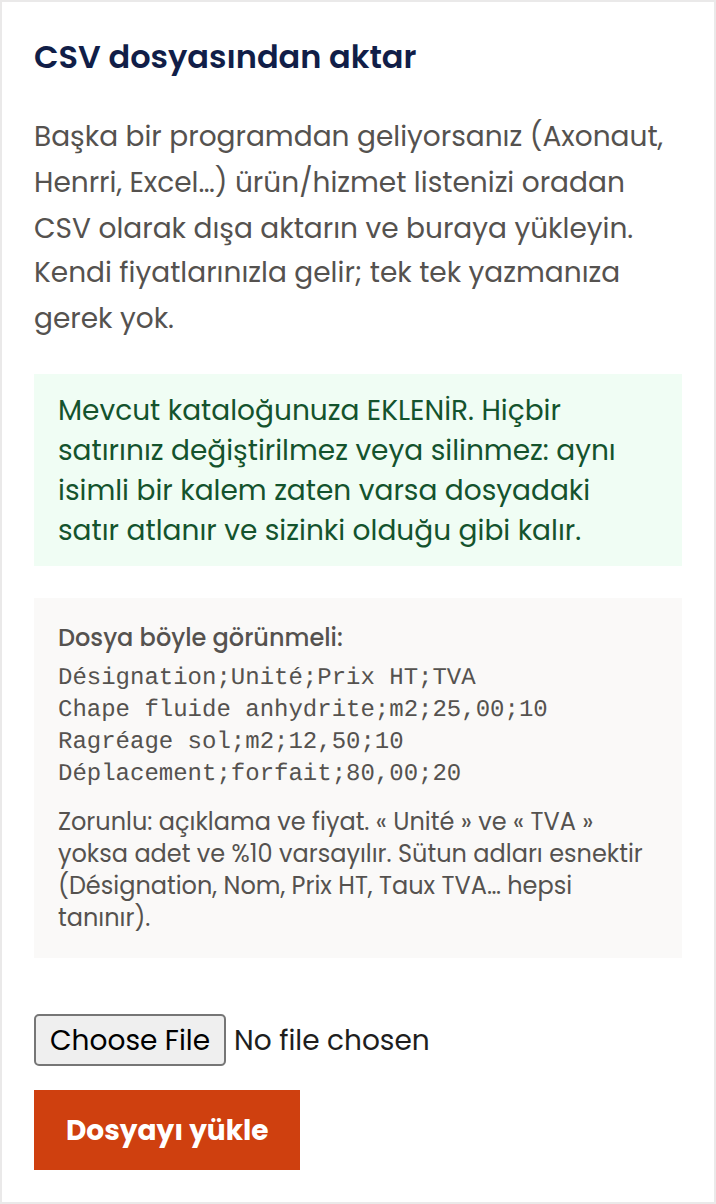 Başka bir programdan geliyorum. Fiyat listemi tek tek mi gireceğim?
