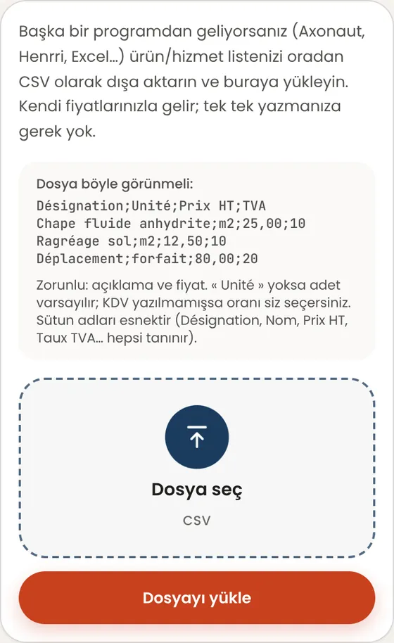 Başka bir programdan geliyorum. Fiyat listemi tek tek mi gireceğim?