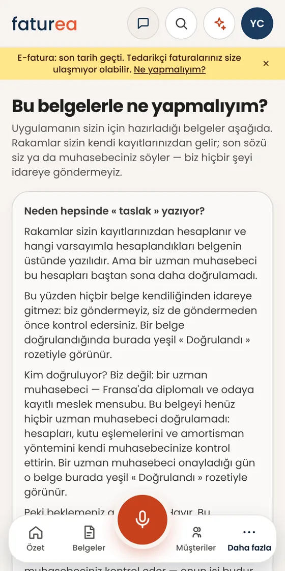 Muhasebe ekranlarındaki « Taslak — muhasebeci doğrulaması bekliyor » rozeti ne demek?