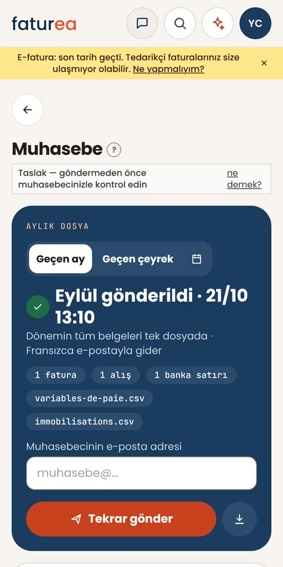 Muhasebecime ne zaman ne gönderdiğimi nereden görürüm?