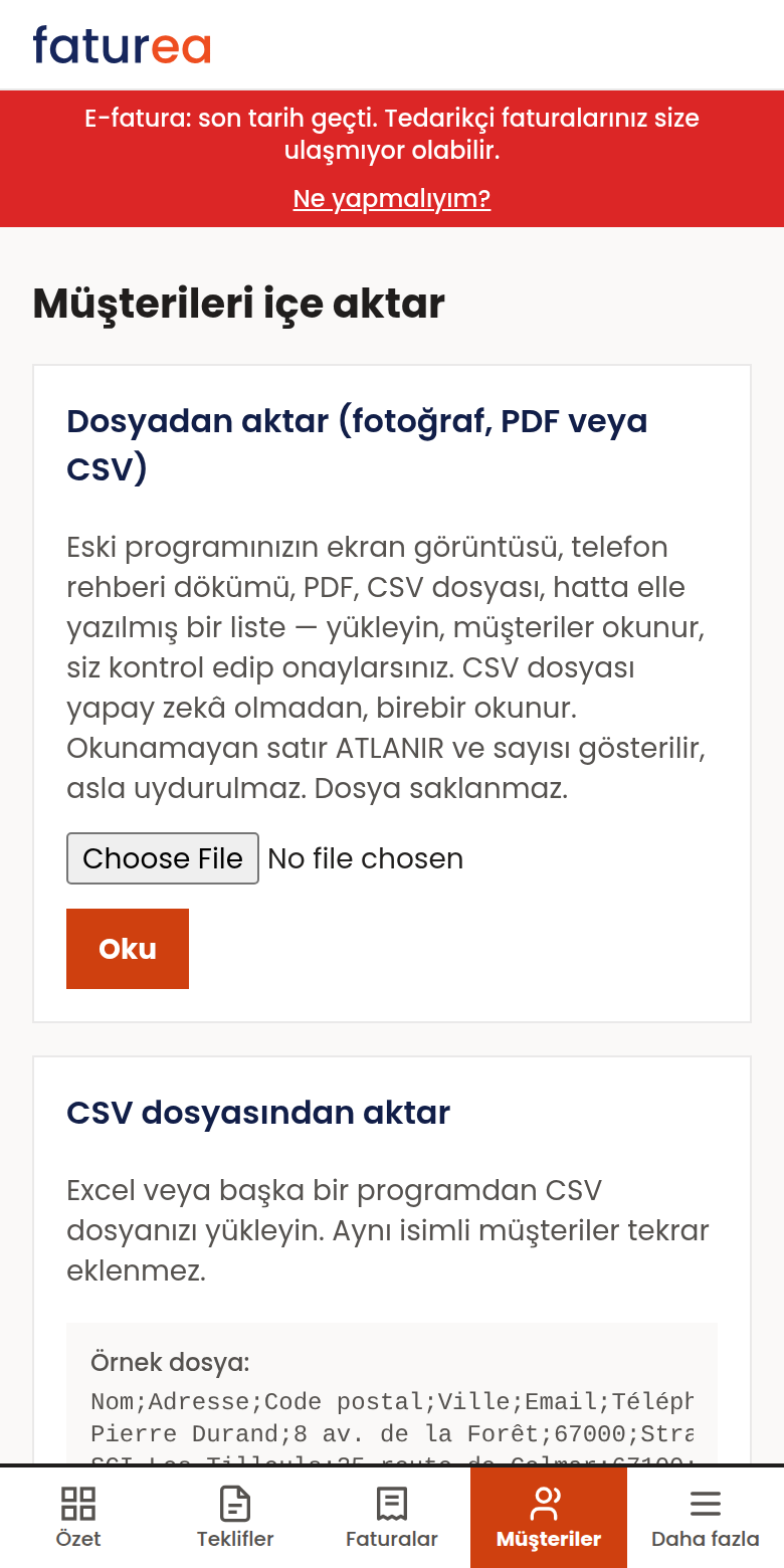 Elimde müşteri listesi var, tek tek mi gireceğim?