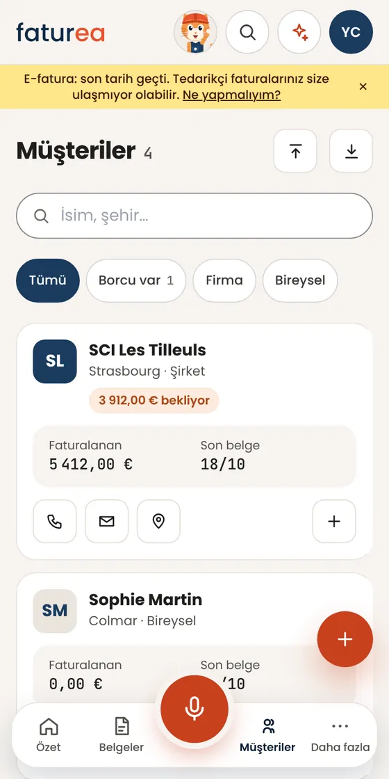 Müşteri kartındaki « Faturalanan » ve « Son belge » ne demek?