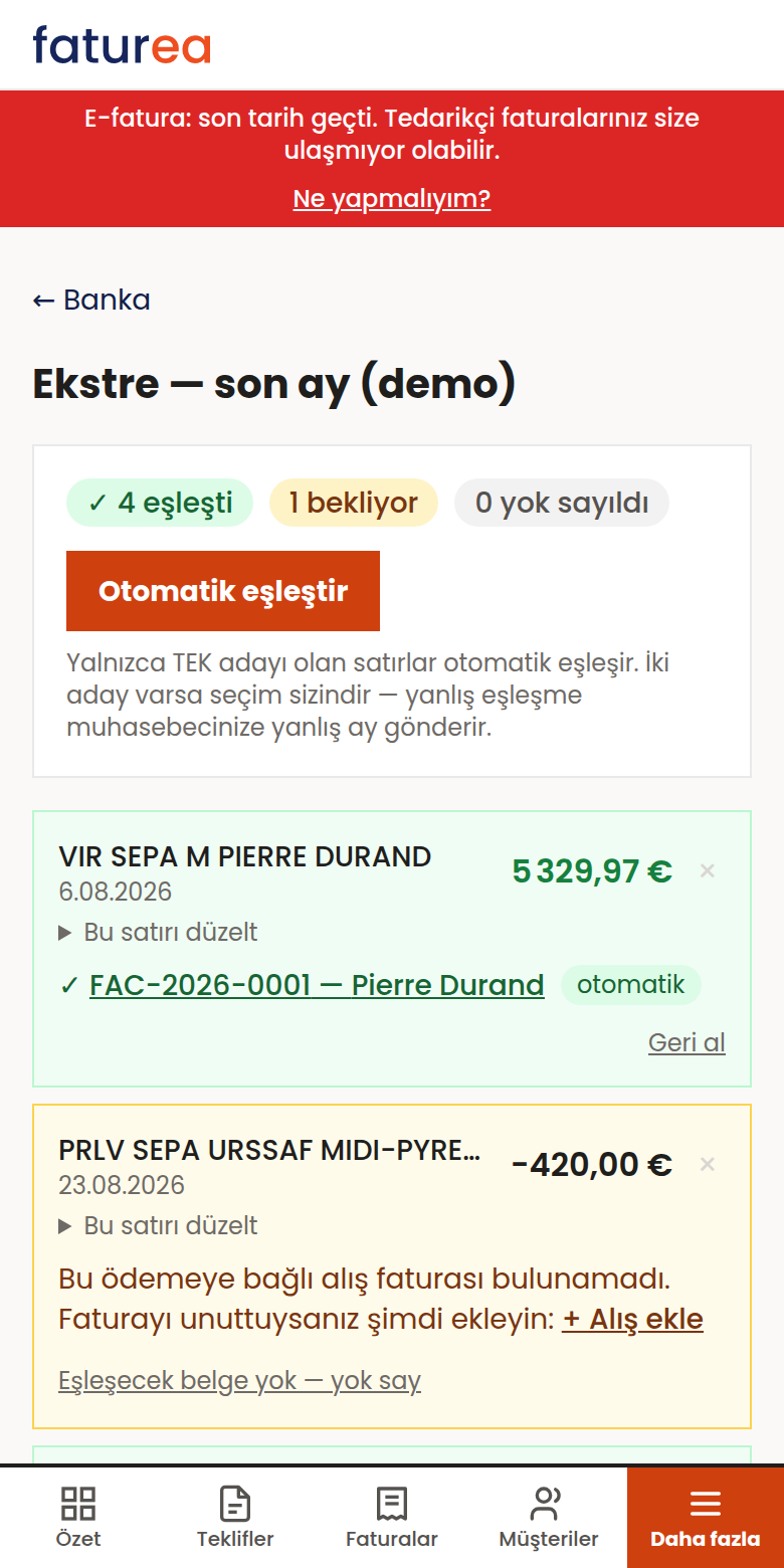 Banka hareketlerini faturalarla nasıl eşleştiririm?