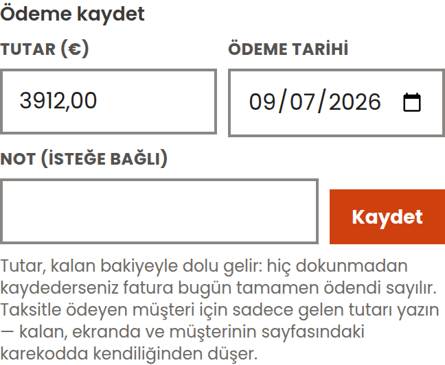 Ödeme aldığımı nasıl işaretlerim?