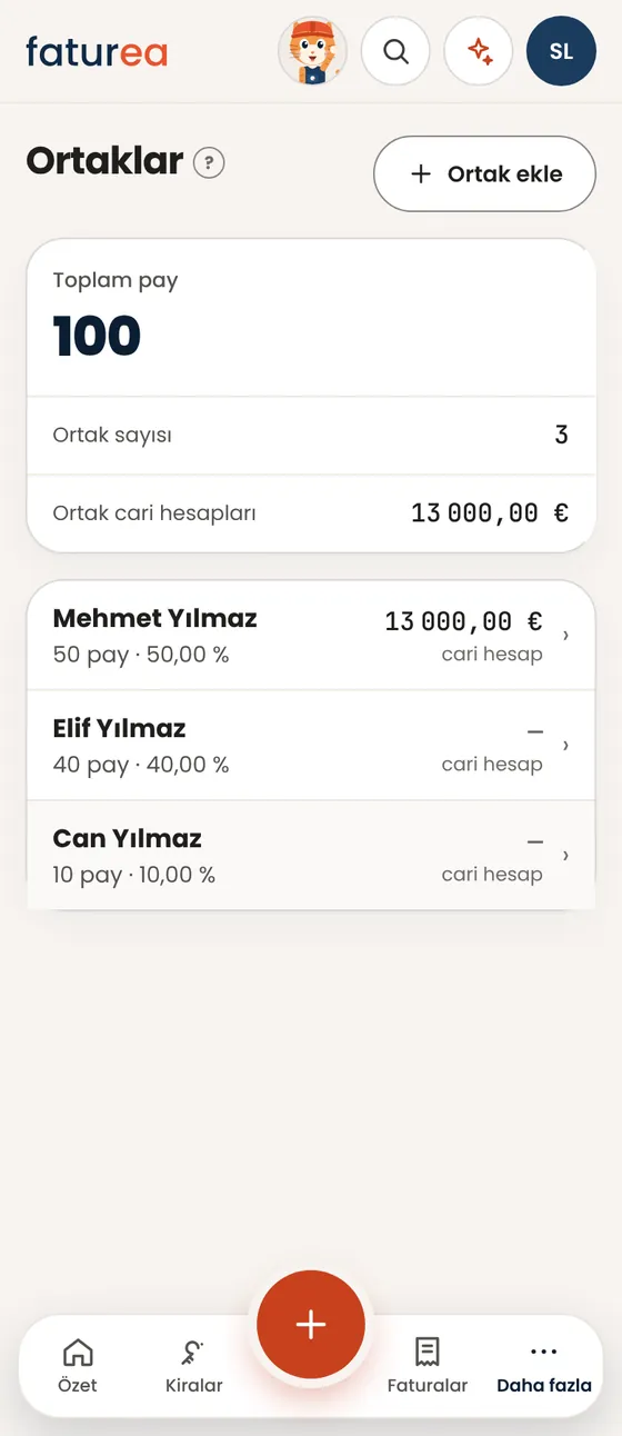 Ortakları ve paylarını nereye yazarım?