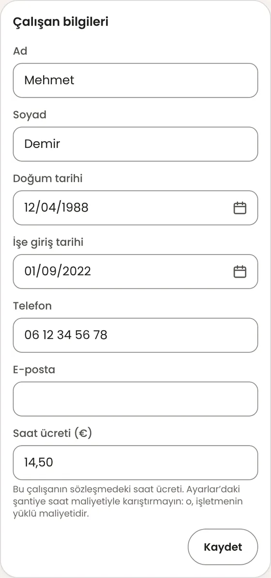 Çalışanımın bilgilerini nereye yazıyorum?