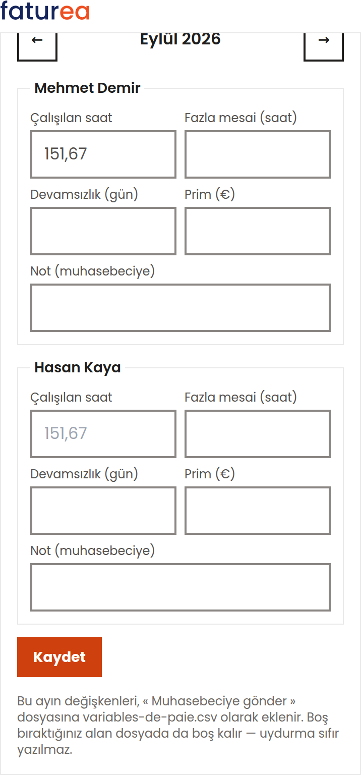 Çalışanlarımın saatlerini muhasebeciye nasıl bildiririm?