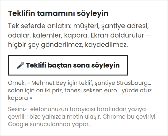 Teklifin tamamını sesle hazırlayabilir miyim?