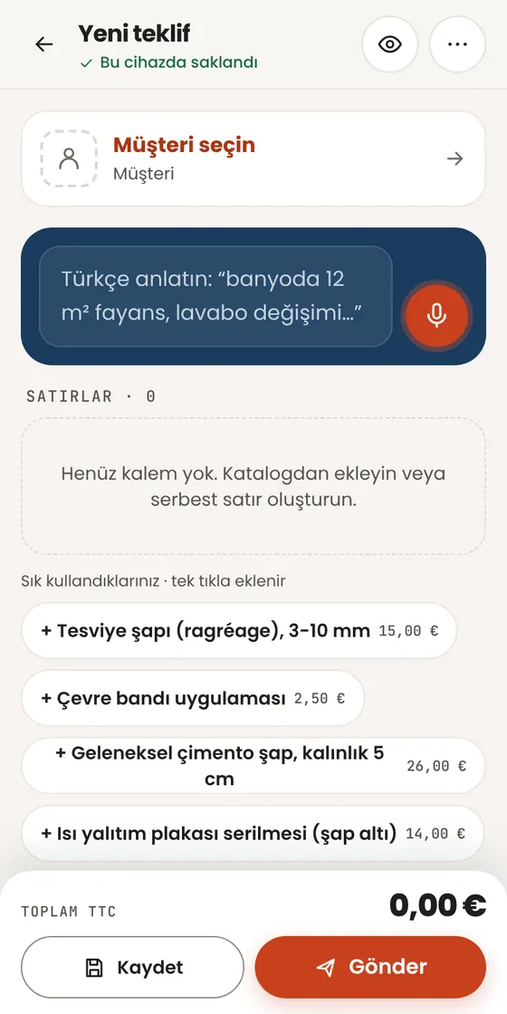 Teklif ekranında hangi düğme ne yapar?