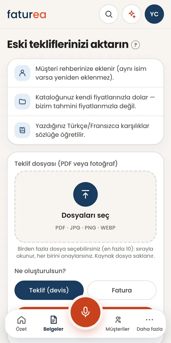 Başka bir programdan geliyorum. Eski tekliflerimi aktarabilir miyim?
