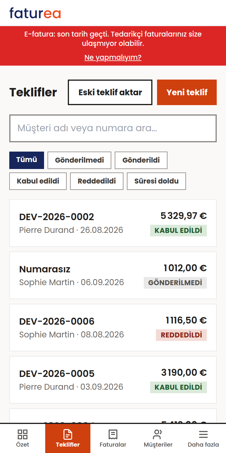 Teklif numarası neden taslakta görünmüyor?