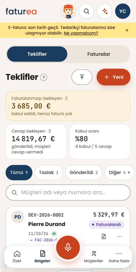 Teklif numarası neden taslakta görünmüyor?